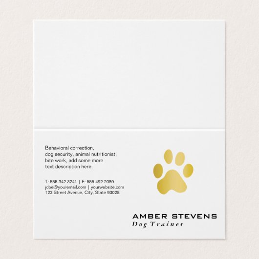 Elite Dog Trainer Golden Paw Visitenkarten (Außenseite Aufgefaltet)