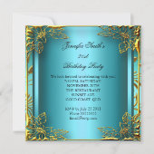 Elite Elegant Birthday Aquamarin Gold Black Damask Einladung (Vorderseite)