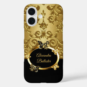 Elite Elegant Damast Floral Schmetterling Gold Sch iPhone 16 Hülle