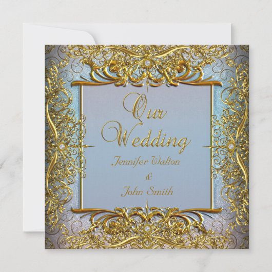 Elite Elegant Wedding Blue Set Beige Gold Einladung (Vorderseite)