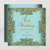 Elite Elegant Wedding Verziert Blue Set Gold Einladung (Vorne/Hinten)