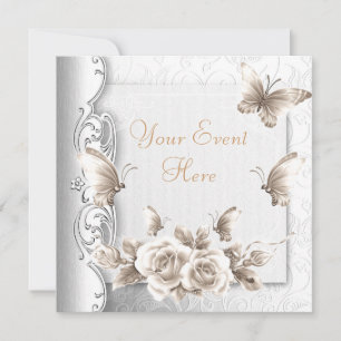 Elite Elegante Geburtstagsfeier Beige Weiße Blumen Einladung