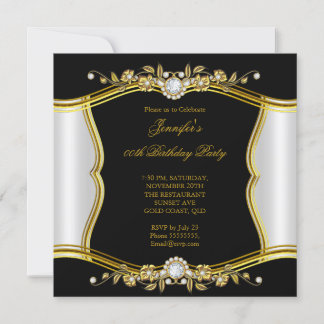 Elite Gold Black Floral Diamond Jewel Party Einladung