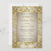 Elite Gold Damask Cream Pearl Birthday Party Einladung (Vorderseite)