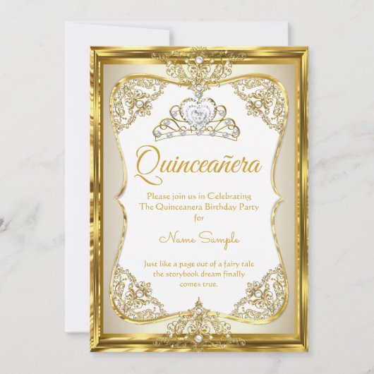 Elite Gold Weißbeige Creme Princess Quinceanera Einladung (Vorderseite)