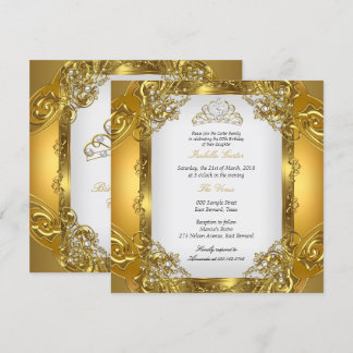 Elite Golden White Pearl Lace Tiara Geburtstag 2 Einladung