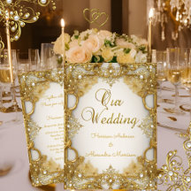 Elite Hochzeit Gold Weiß beige Creme Perlen Rahmen
