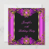 Elite Hot Pink Gem Gold Black Birthday Party 2 Einladung (Vorderseite)