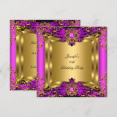 Elite Hot Pink Gem Gold Black Birthday Party Einladung (Vorne/Hinten)
