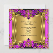 Elite Hot Pink Gem Gold Black Birthday Party Einladung (Rückseite)