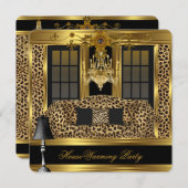 Elite Housewarming Party Chandelier Leopard Gold Einladung (Vorne/Hinten)