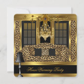 Elite Housewarming Party Chandelier Leopard Gold Einladung (Vorderseite)