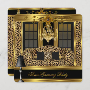 Elite Housewarming Party Chandelier Leopard Gold Einladung