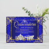 Elite Princess Quinceanera Royal Blue Gold Sparkon Einladung (Stehend Vorderseite)