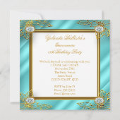 Elite Quinceanera Aquamarin blauer Goldene Damasku Einladung (Rückseite)