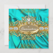 Elite Quinceanera Aquamarin Silber Silber Gold Par Einladung (Vorderseite)