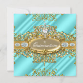 Elite Quinceanera Blue Aquamarin Silver Gold 15. P Einladung (Vorderseite)