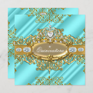 Elite Quinceanera Blue Aquamarin Silver Gold 15. P Einladung