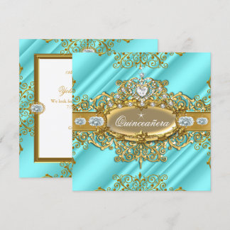 Elite Quinceanera Blue Aquamarin Silver Gold 15. P Einladung