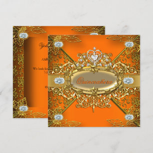 Elite Quinceañera Orange Gold Damast 15. Party Einladung