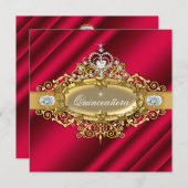 Elite Quinceanera Rich Red Gold Damask 15. Party Einladung (Vorne/Hinten)