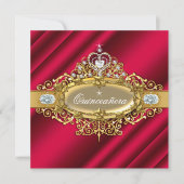 Elite Quinceanera Rich Red Gold Damask 15. Party Einladung (Vorderseite)