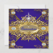 Elite Quinceanera Royal Blue Gold Damask 15. Einladung (Vorderseite)