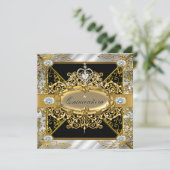 Elite Quinceanera Silver Gold Black Damask 15. Einladung (Stehend Vorderseite)