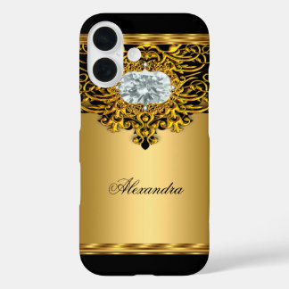 Elite Regal Gold Black Verziert Diamond Jewel 2 iPhone 16 Hülle