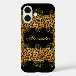 Elite Regal Leopard Gold Black Animal Print 2 iPhone 16 Hülle
