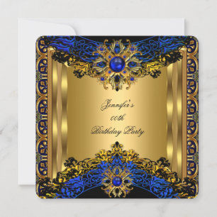 Elite Royal Blau Edel Gold Schwarz Geburtstagsfeie Einladung