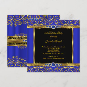 Elite Royal Blau Gold Damast Perle Geburtstag 2 Einladung
