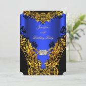 Elite Royal Blue Black Lace Gold Geburtstagsparty Einladung (Stehend Vorderseite)
