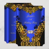 Elite Royal Blue Black Lace Gold Geburtstagsparty Einladung (Vorne/Hinten)