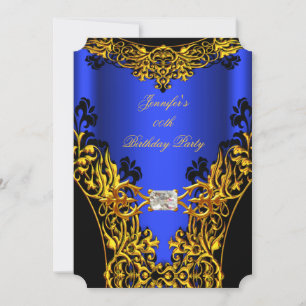 Elite Royal Blue Black Lace Gold Geburtstagsparty Einladung