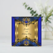 Elite Royal Blue Gem Gold Black Birthday Party 2 Einladung (Stehend Vorderseite)