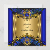 Elite Royal Blue Gem Gold Black Birthday Party 2 Einladung (Vorderseite)