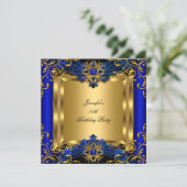 Elite Royal Blue Gem Gold Black Birthday Party 2a Einladung (Stehend Vorderseite)
