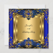 Elite Royal Blue Gem Gold Black Birthday Party 2a Einladung (Vorderseite)