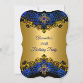 Elite Royal Blue Gem Gold Black Birthday Party Einladung (Vorderseite)