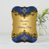 Elite Royal Blue Gem Gold Black Birthday Party Einladung (Stehend Vorderseite)