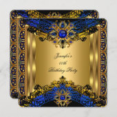 Elite Royal Blue Gem Gold Black Birthday Party Einladung (Vorne/Hinten)