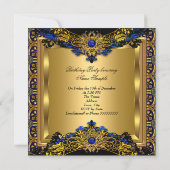 Elite Royal Blue Gem Gold Black Birthday Party Einladung (Rückseite)