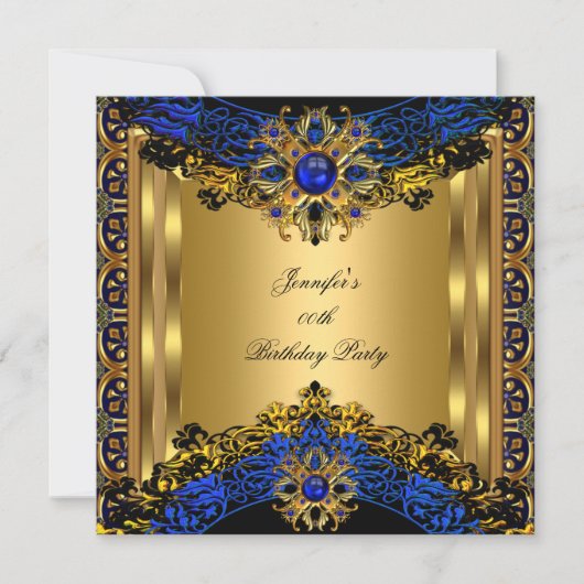Elite Royal Blue Gem Gold Black Birthday Party Einladung (Vorderseite)