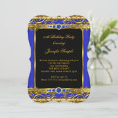 Elite Royal Blue Gold Damask Pearl Birthday Party Einladung (Stehend Vorderseite)