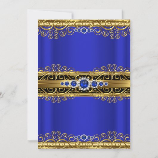 Elite Royal Blue Gold Damask Pearl Birthday Party Einladung (Rückseite)