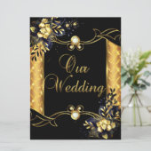 Elite Wedding Gold Black Floral Diamonds Einladung (Stehend Vorderseite)