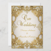 Elite Wedding Gold Weißer Creme Perlen Rahmen Einladung (Vorderseite)