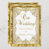 Elite Wedding Gold Weißes Creme Pearl Einladung (Vorne/Hinten)