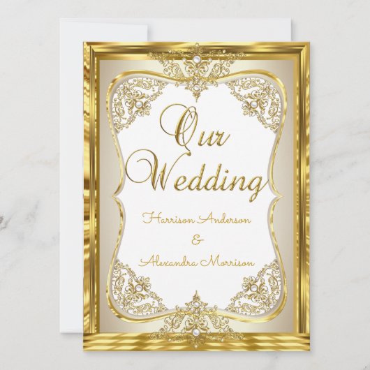 Elite Wedding Gold Weißes Creme Pearl Einladung (Vorderseite)